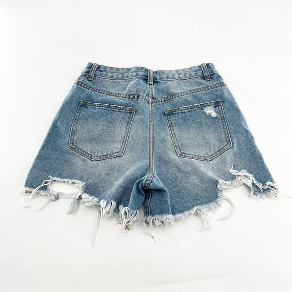 Superdown Blue Denim Distressed Frayed Hem Shorts 26 - Picture 2 of 4